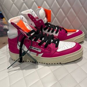 Off-White Pink and White Sneakers with Black Laces